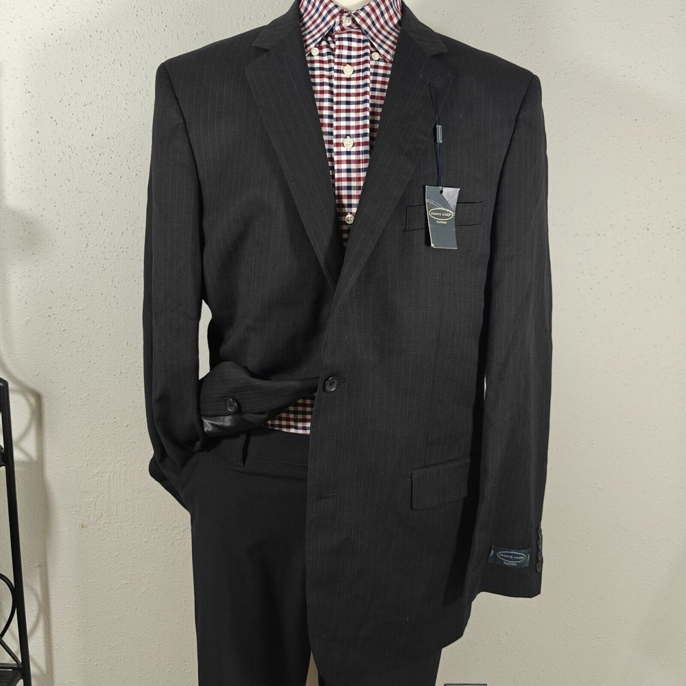 Pronto Uomo Platinum Men's Sport Coat Blazer Two Button Striped BLK Wool 46XL